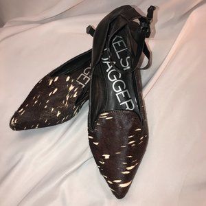 Kelsi Dagger Animal Print Calf Hair Leather Flats Shoes Women’s Size 9.5 Brown